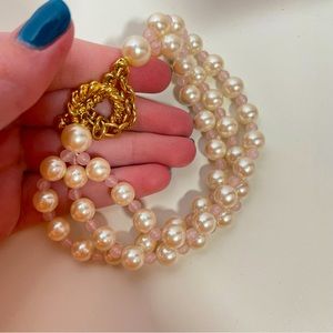 Vintage Heavy Gold Tone Faux Pearl Mermaid Core Classic Preppy Ballet Bracelet